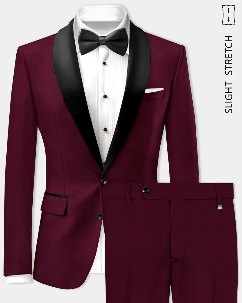 Regal Maroon-Tamarind Solid Wool Rich Tuxedo Slight Stretch Suit 1