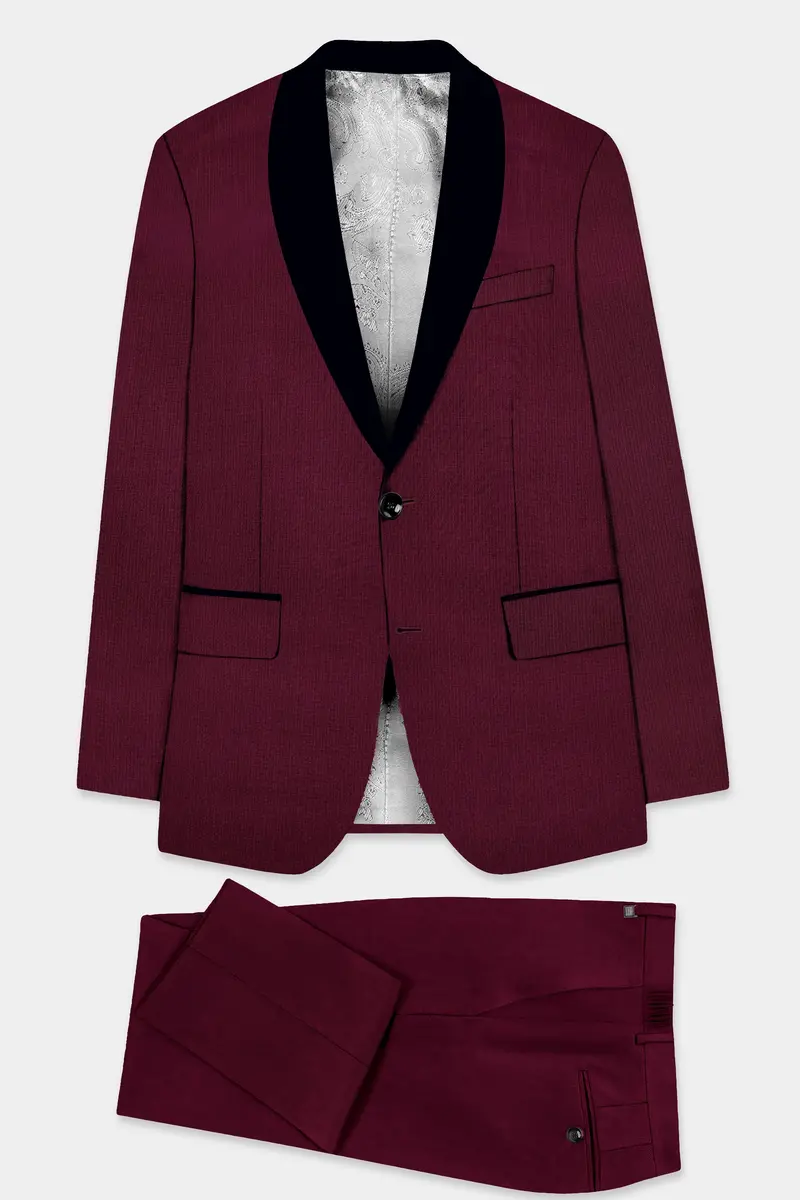 Regal Maroon-Tamarind Solid Wool Rich Tuxedo Slight Stretch Suit 11