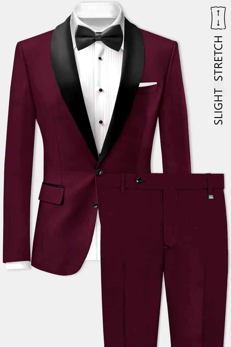 Regal Maroon-Tamarind Solid Wool Rich Tuxedo Slight Stretch Suit 2