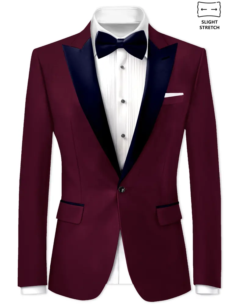 Regal Maroon-Tamarind With Blue Peak Lepal Solid Wool Rich Tuxedo Blazer 1