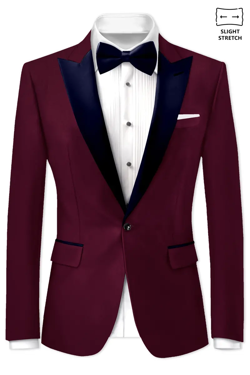 Regal Maroon-Tamarind With Blue Peak Lepal Solid Wool Rich Tuxedo Blazer 2