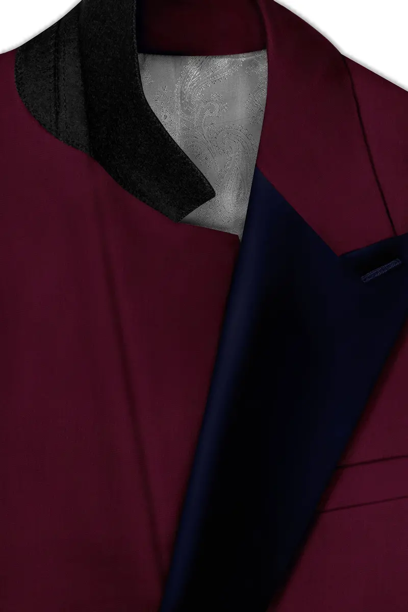 Regal Maroon-Tamarind With Blue Peak Lepal Solid Wool Rich Tuxedo Blazer 4
