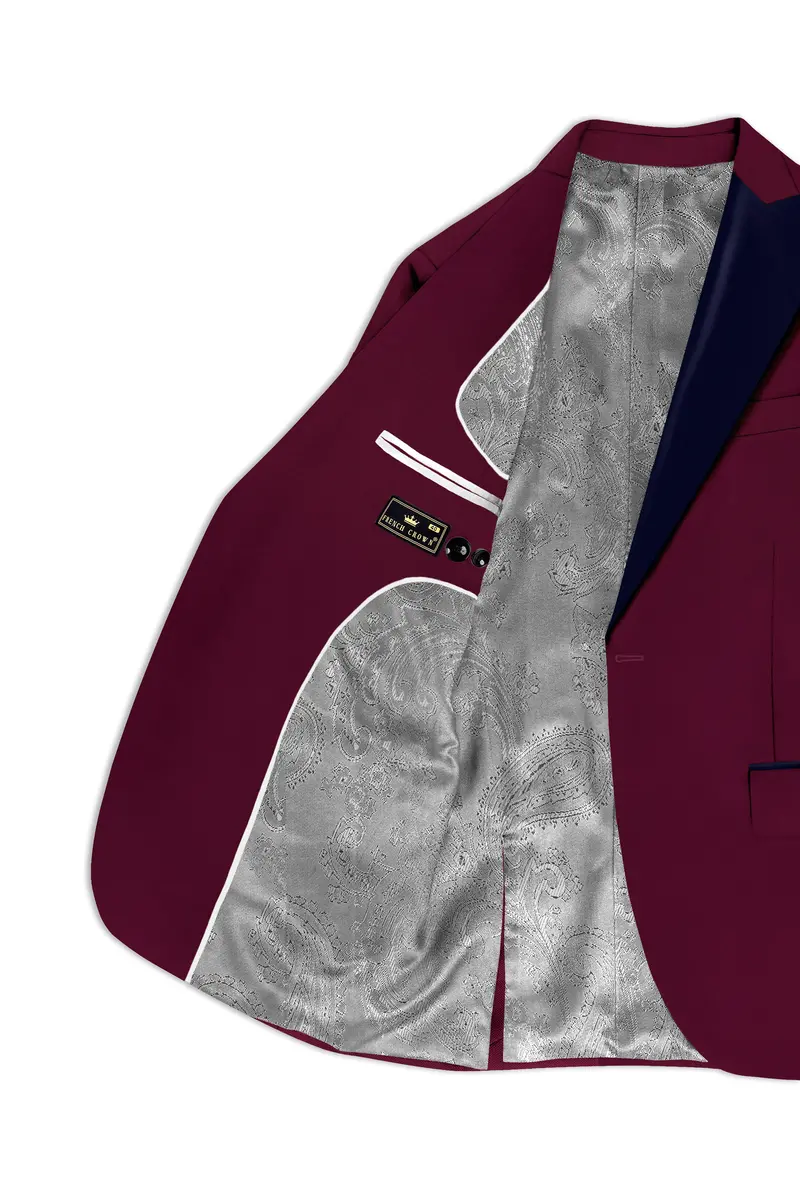 Regal Maroon-Tamarind With Blue Peak Lepal Solid Wool Rich Tuxedo Blazer 5