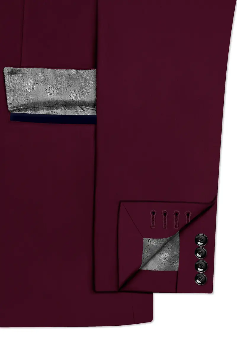 Regal Maroon-Tamarind With Blue Peak Lepal Solid Wool Rich Tuxedo Blazer 6