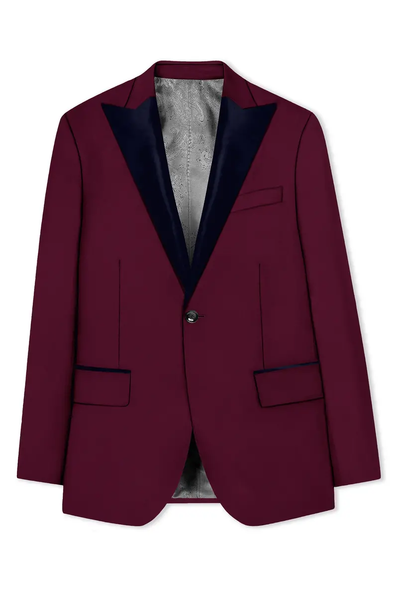 Regal Maroon-Tamarind With Blue Peak Lepal Solid Wool Rich Tuxedo Blazer 7