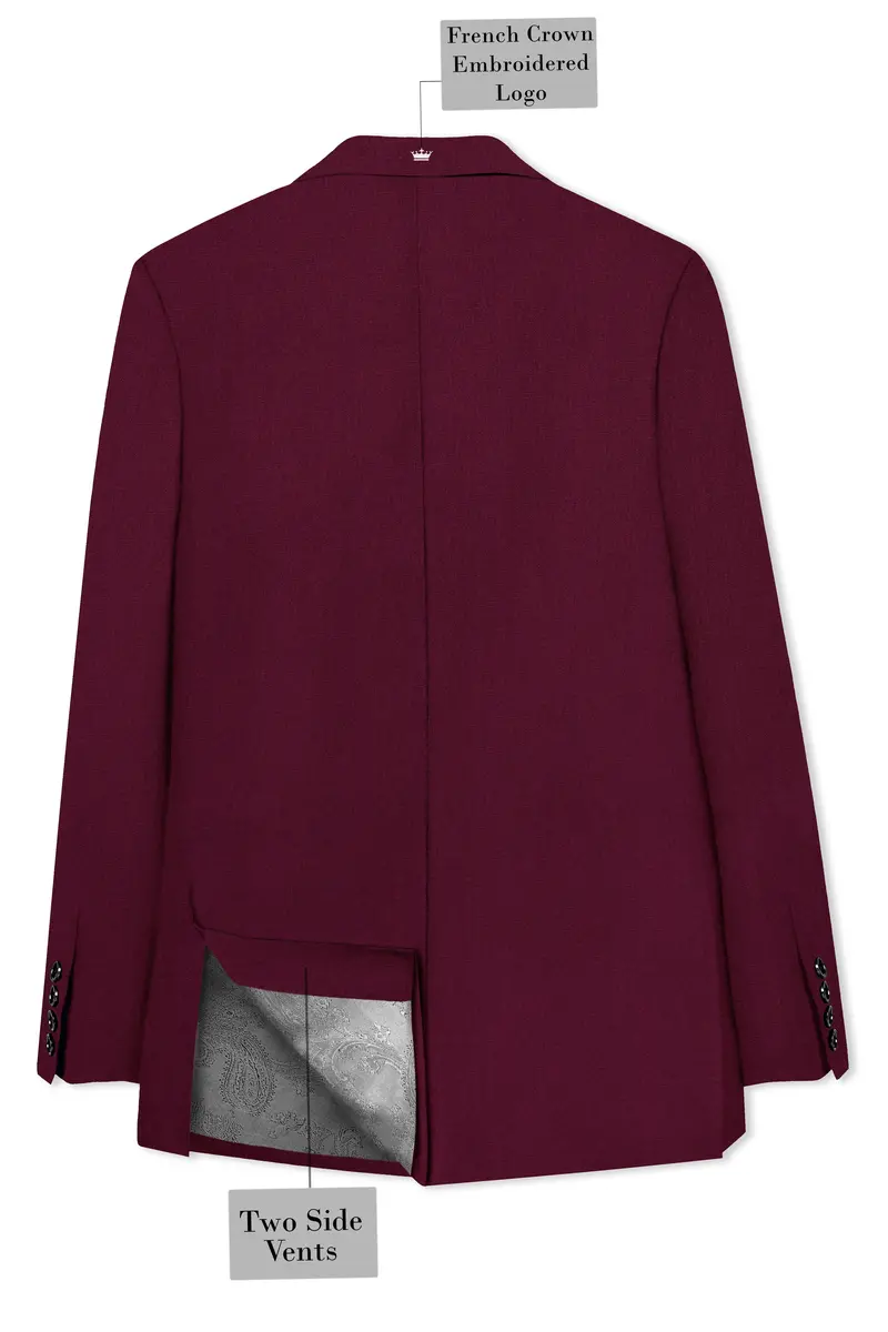 Regal Maroon-Tamarind With Blue Peak Lepal Solid Wool Rich Tuxedo Blazer 8