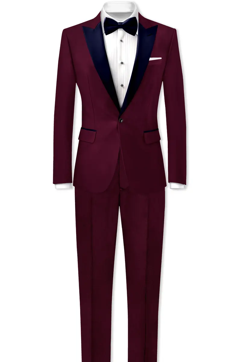 Regal Maroon-Tamarind With Blue Peak Lepal Solid Wool Rich Tuxedo Blazer 9