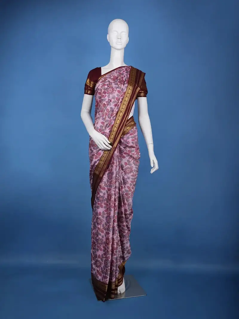 Regal Pink Floral Printed Semi Tussar Silk Saree 1