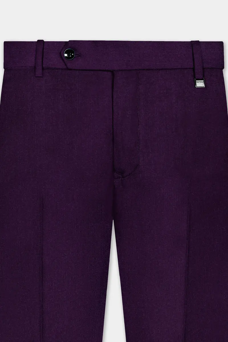 Regal Plum-Eggplant Purple Solid Wool Rich Bandhgala Slight Stretch Suit 11