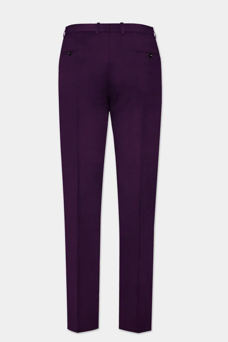 Regal Plum-Eggplant Purple Solid Wool Rich Bandhgala Slight Stretch Suit 13