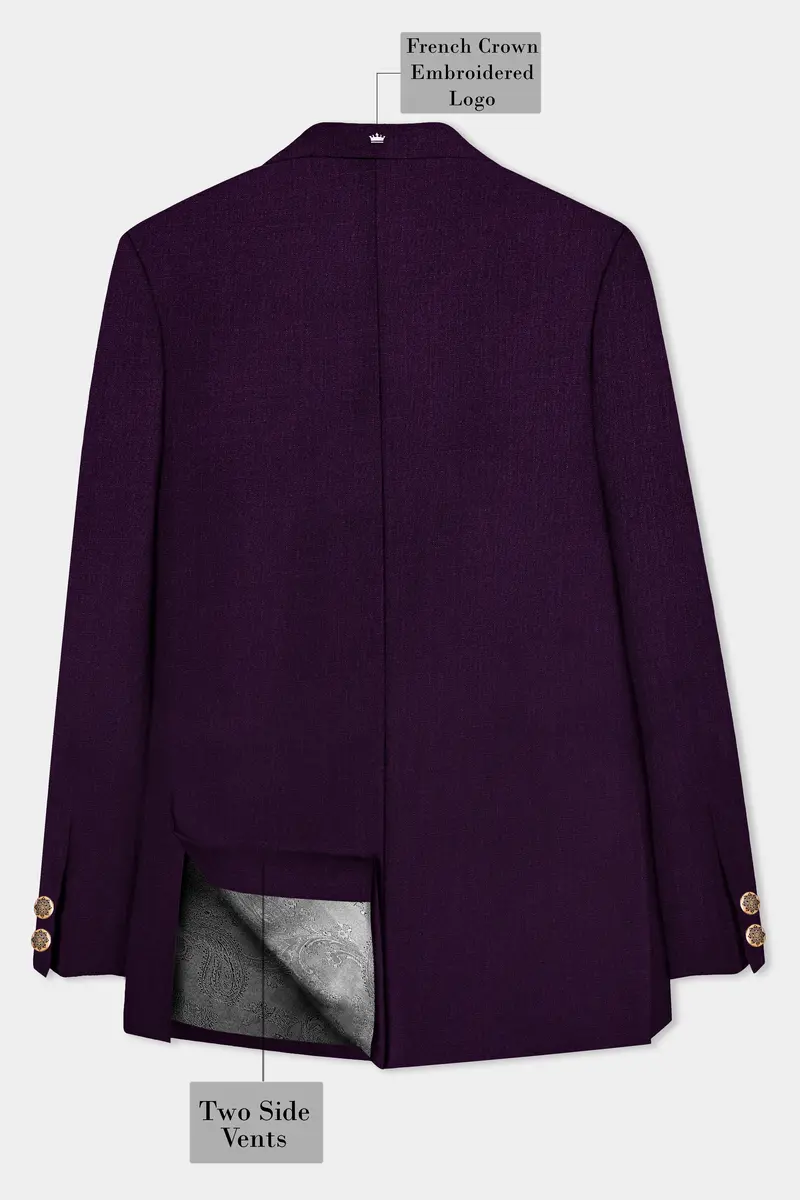 Regal Plum-Eggplant Purple Solid Wool Rich Bandhgala Slight Stretch Suit 8