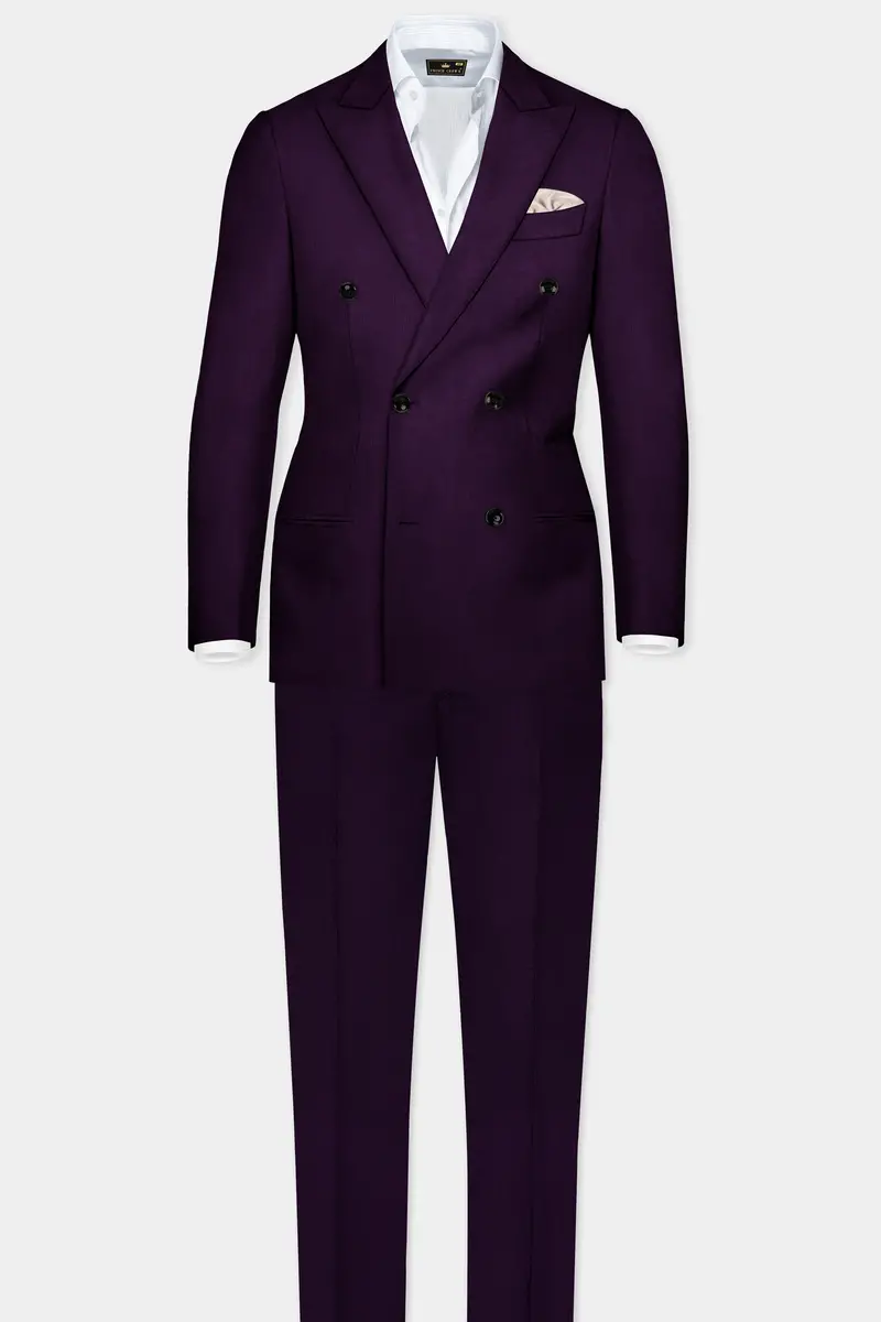 Regal Plum-Eggplant Purple Solid Wool Rich Double Breasted Slight Stretch Blazer 9