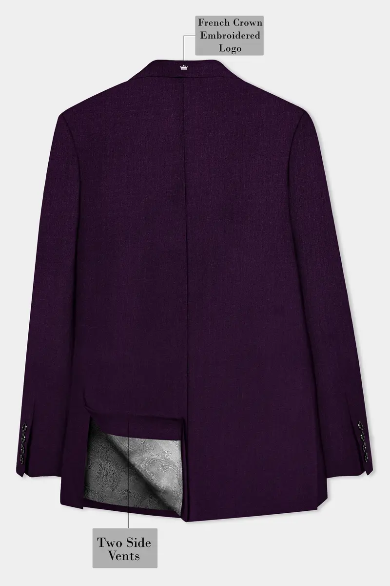 Regal Plum-Eggplant Purple Solid Wool Rich Peak Lapel Tuxedo Slight Stretch Blazer 8
