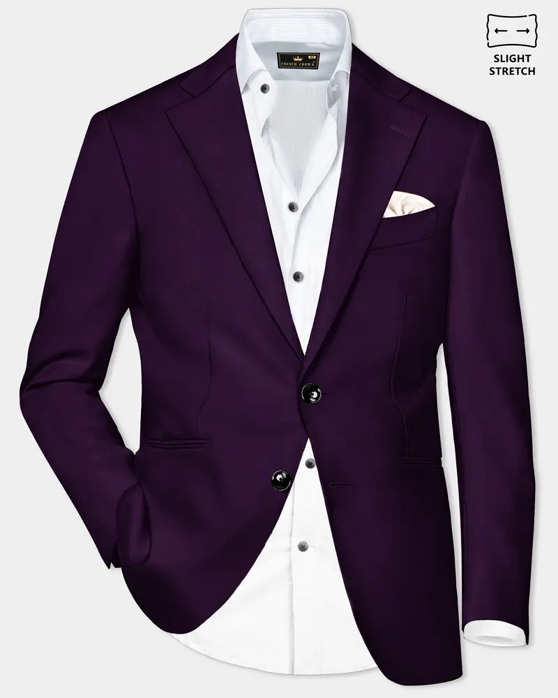Regal Plum-Eggplant Purple Solid Wool Rich Single Breasted Slight Stretch Blazer 1