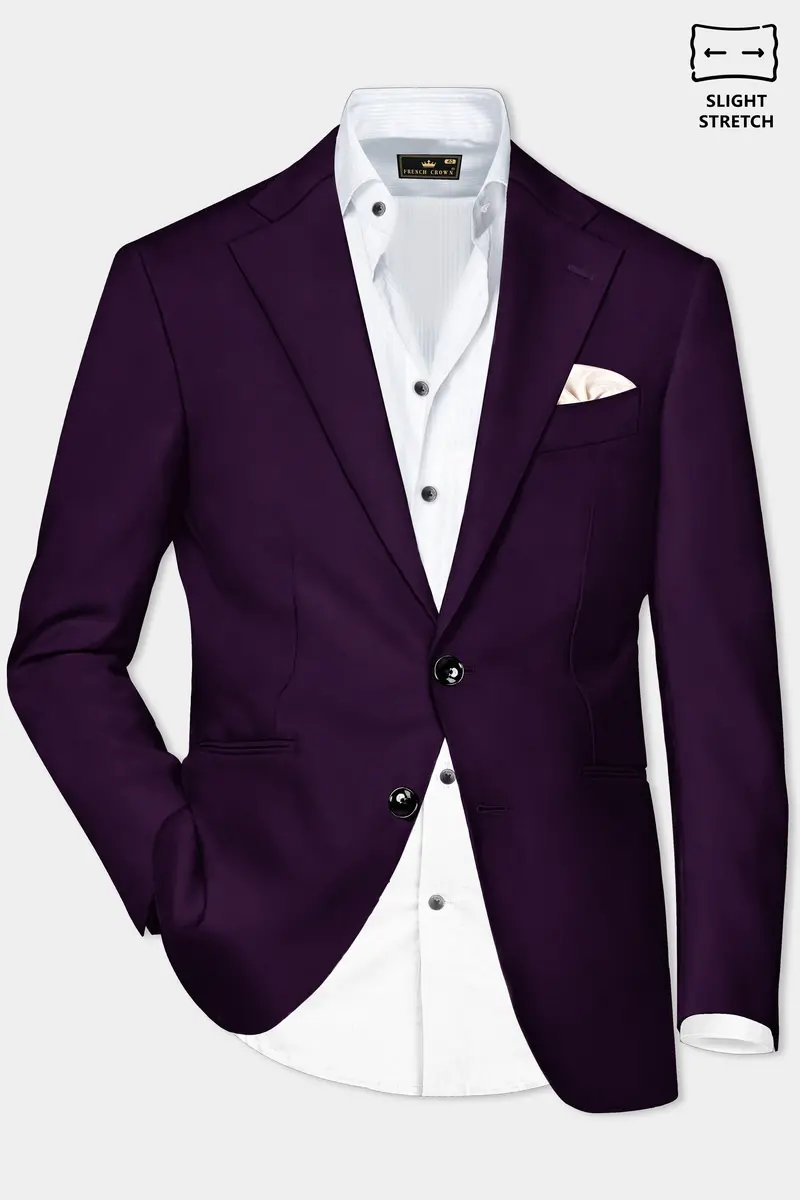 Regal Plum-Eggplant Purple Solid Wool Rich Single Breasted Slight Stretch Blazer 2