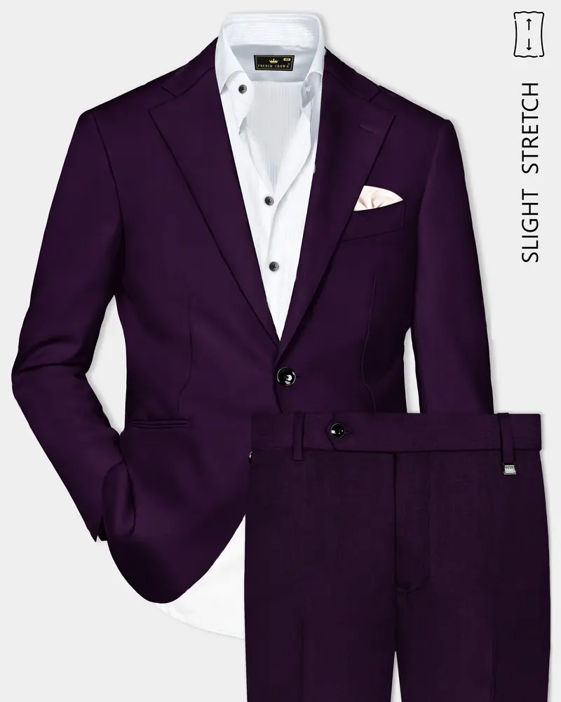 Regal Plum-Eggplant Purple Solid Wool Rich Single Breasted Slight Stretch Suit 1