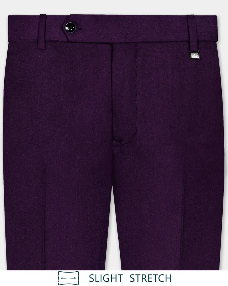 Regal Plum-Eggplant Purple Solid Wool Rich Slight Stretch Waistband Pant 1