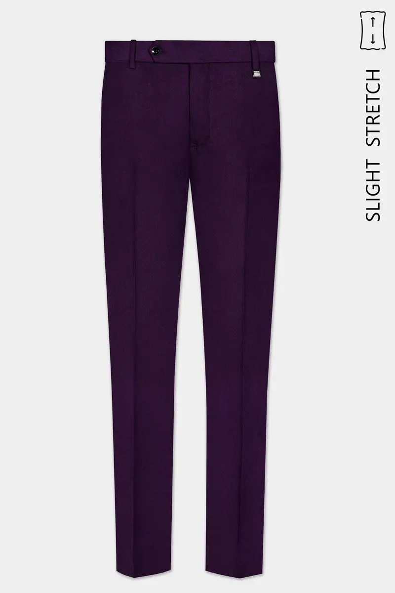 Regal Plum-Eggplant Purple Solid Wool Rich Slight Stretch Waistband Pant 2