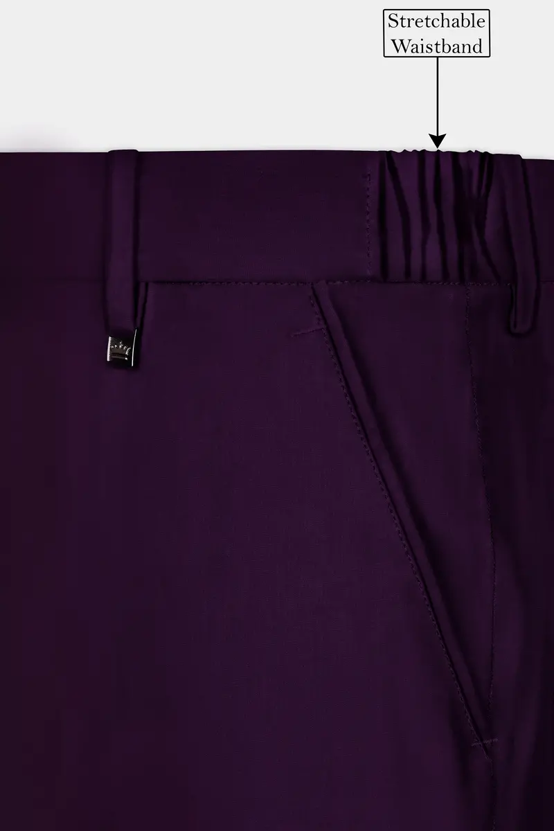 Regal Plum-Eggplant Purple Solid Wool Rich Slight Stretch Waistband Pant 6