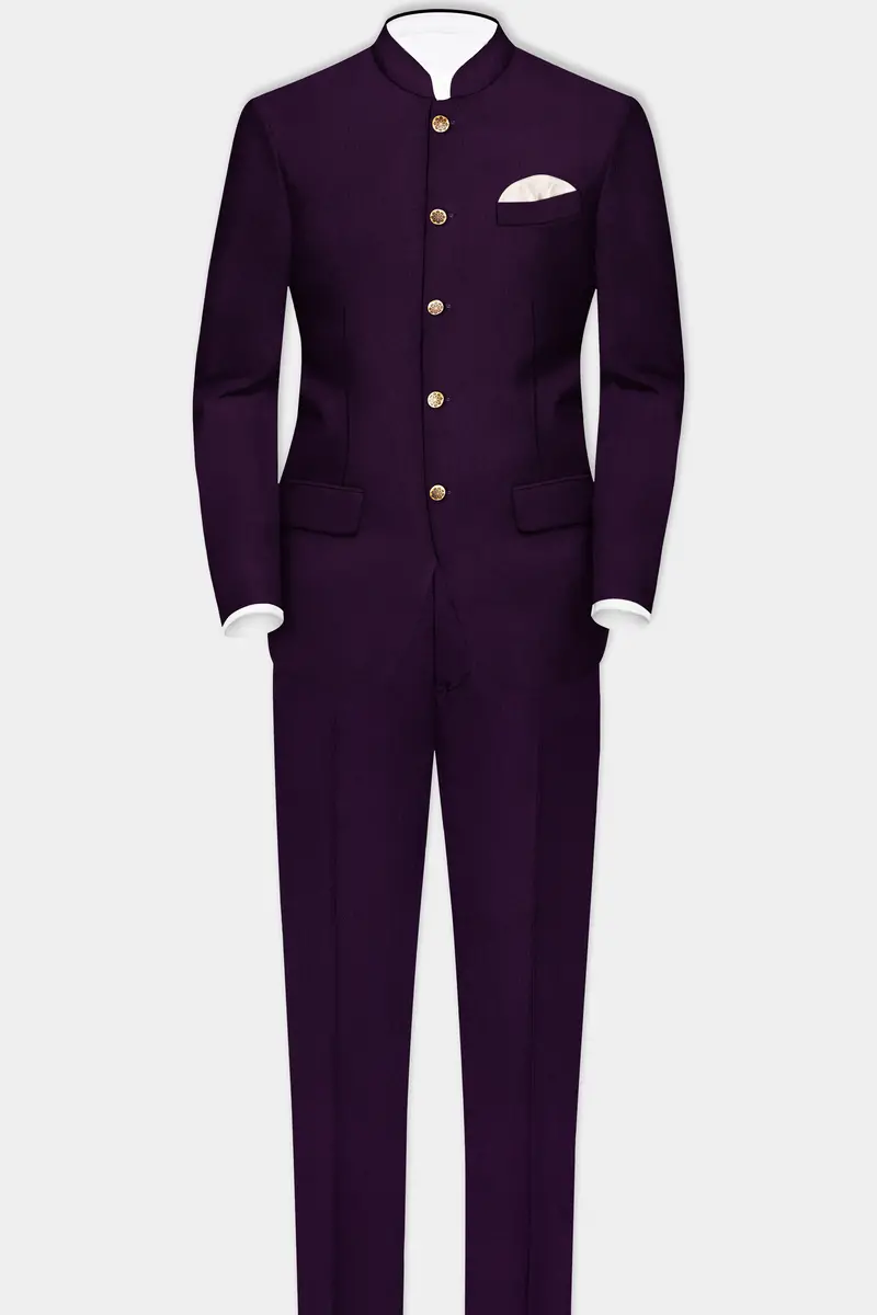 Regal Plum-Eggplant Purple Solid Wool Rich Slight Stretch Waistband Pant 7