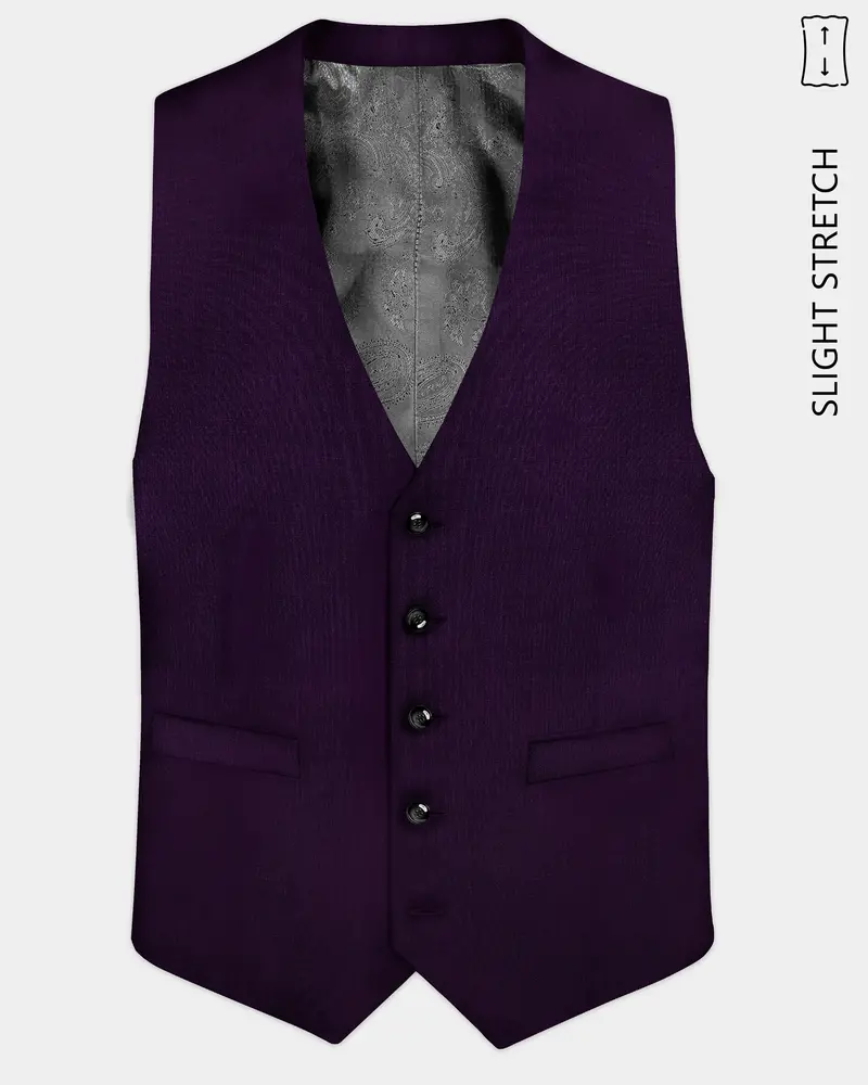 Regal Plum-Eggplant Purple Solid Wool Rich Slight Stretch Waistcoat 1
