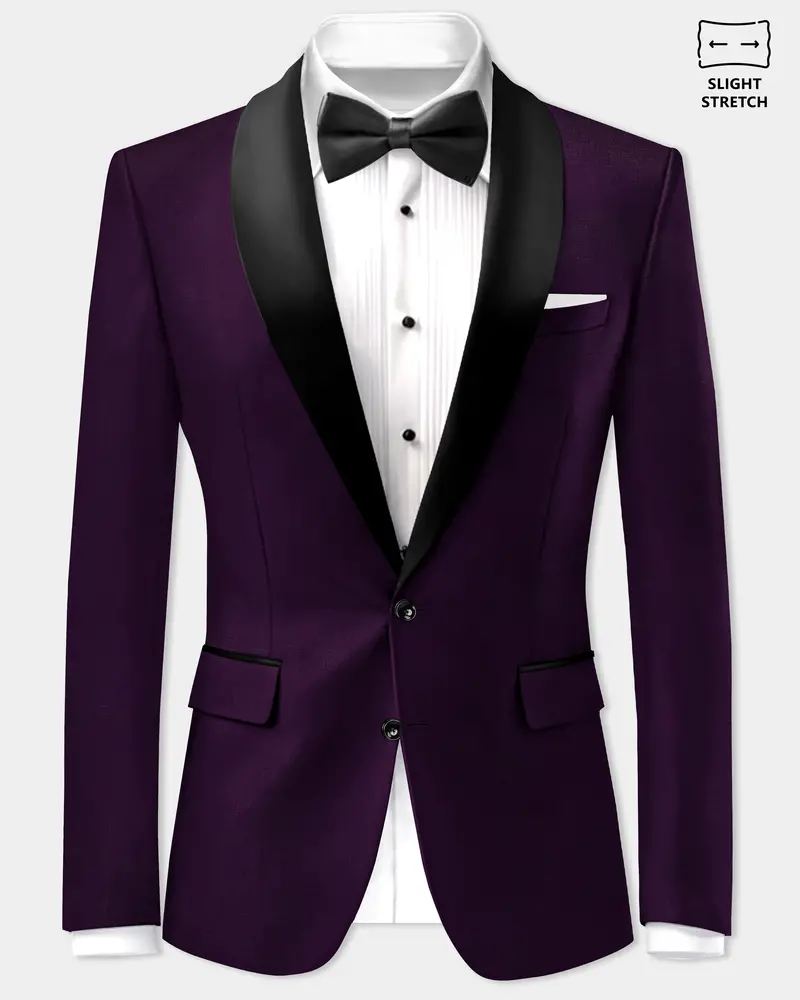 Regal Plum-Eggplant Purple Solid Wool Rich Tuxedo Slight Stretch Blazer 1