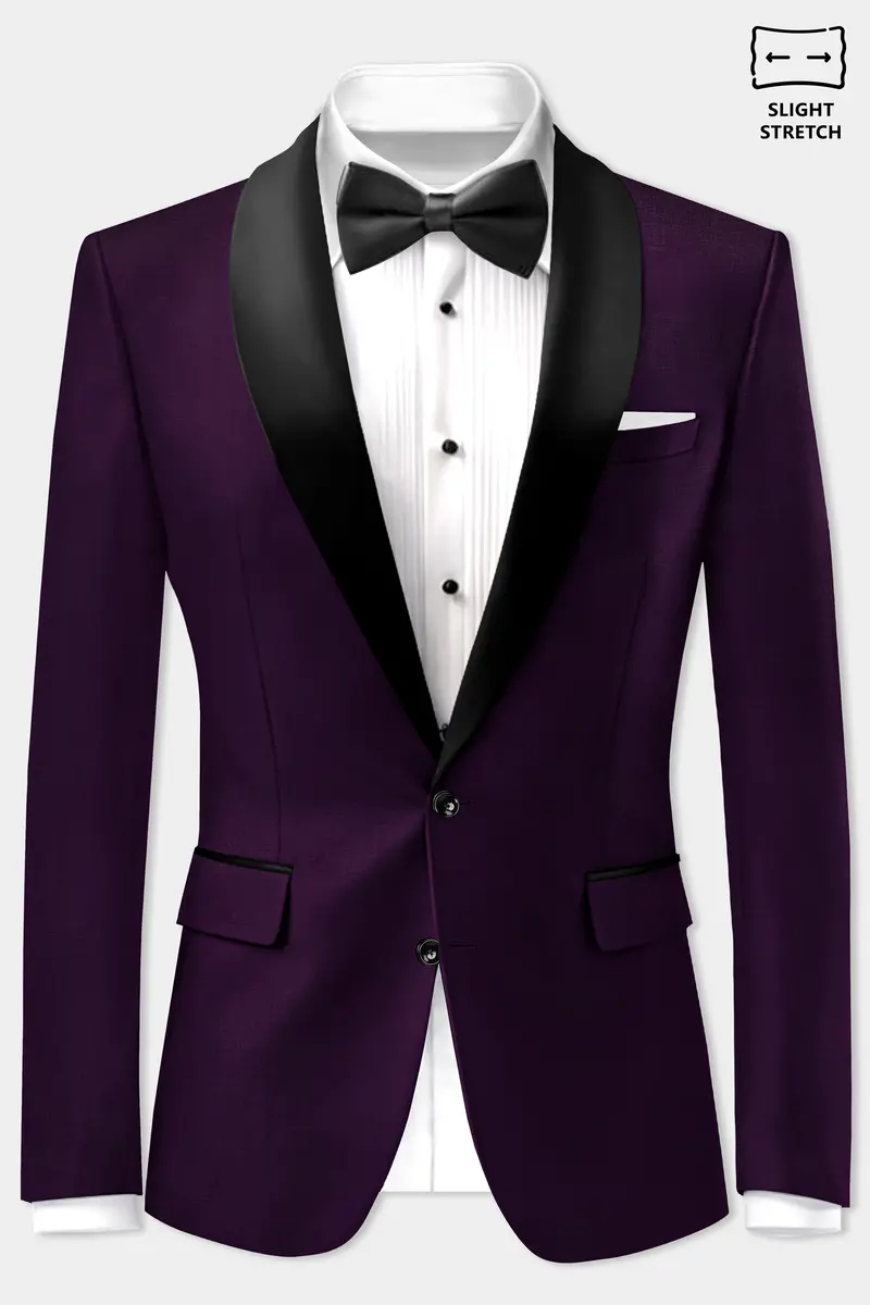 Regal Plum-Eggplant Purple Solid Wool Rich Tuxedo Slight Stretch Blazer 2