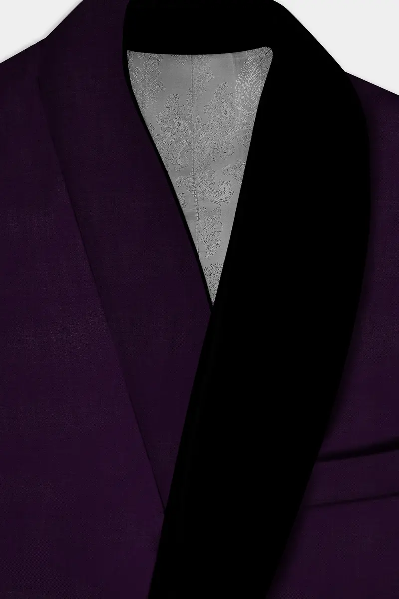 Regal Plum-Eggplant Purple Solid Wool Rich Tuxedo Slight Stretch Blazer 5