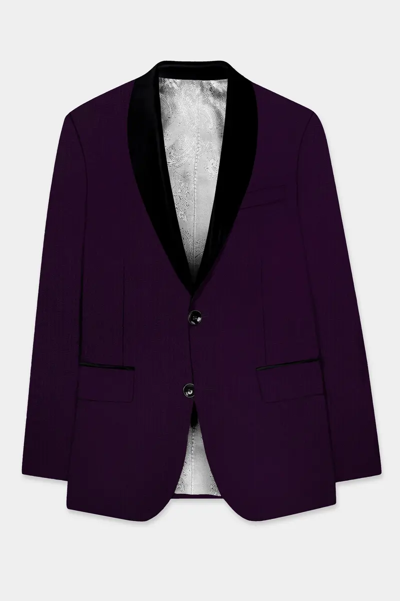 Regal Plum-Eggplant Purple Solid Wool Rich Tuxedo Slight Stretch Blazer 7