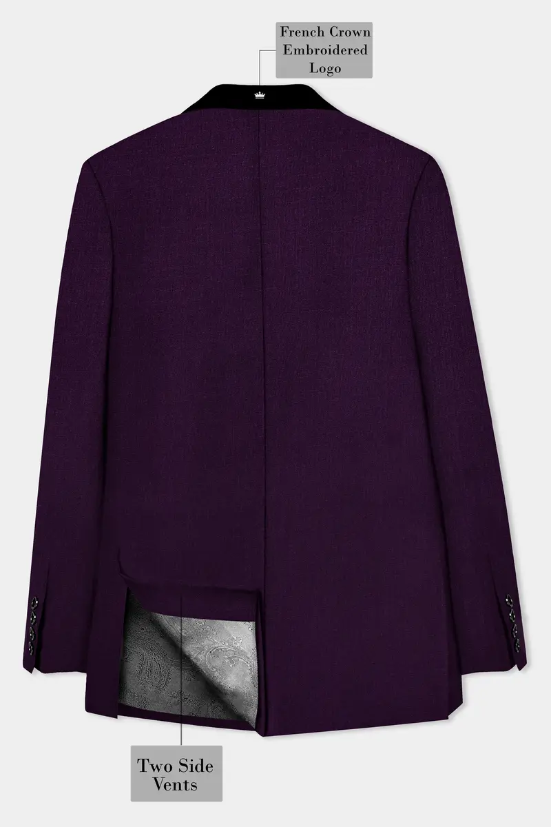 Regal Plum-Eggplant Purple Solid Wool Rich Tuxedo Slight Stretch Blazer 8