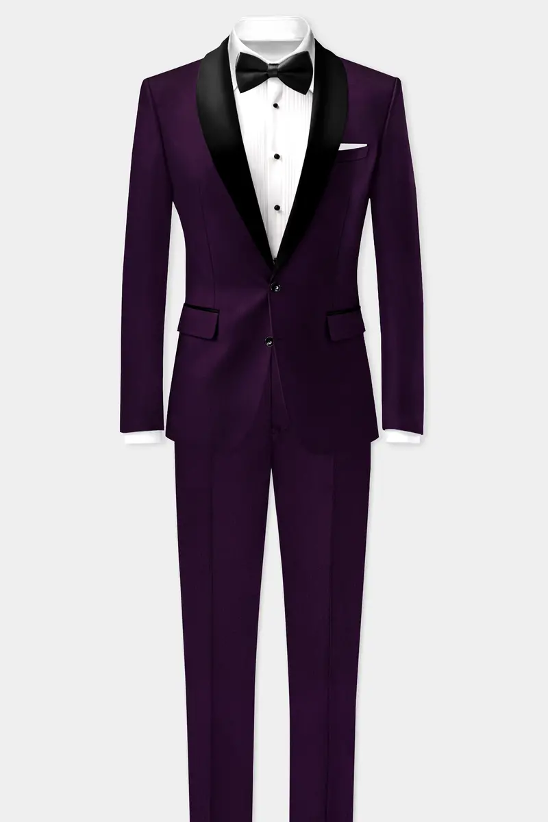 Regal Plum-Eggplant Purple Solid Wool Rich Tuxedo Slight Stretch Blazer 9