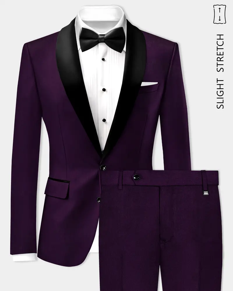 Regal Plum-Eggplant Purple Solid Wool Rich Tuxedo Slight Stretch Suit 1