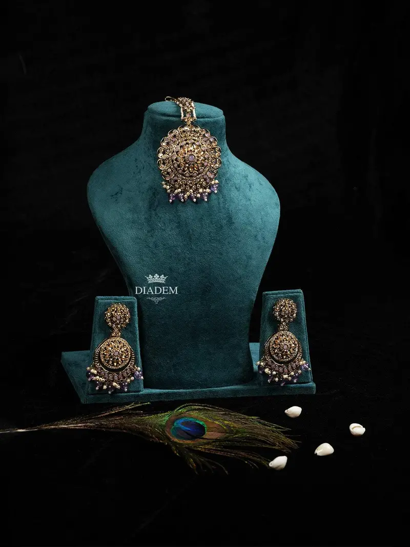 Regal Purple Maang Tikka And Earrings Set 1