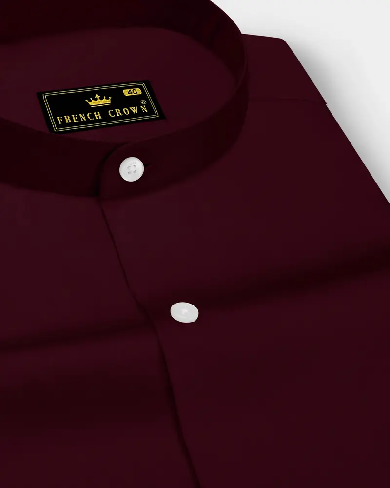 Regalis-Aubergine Maroon Subtle Sheen Super Soft Premium Cotton Mandarin Dress Shirt 1