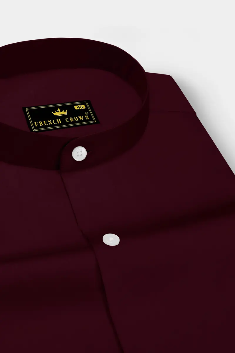 Regalis-Aubergine Maroon Subtle Sheen Super Soft Premium Cotton Mandarin Dress Shirt 2