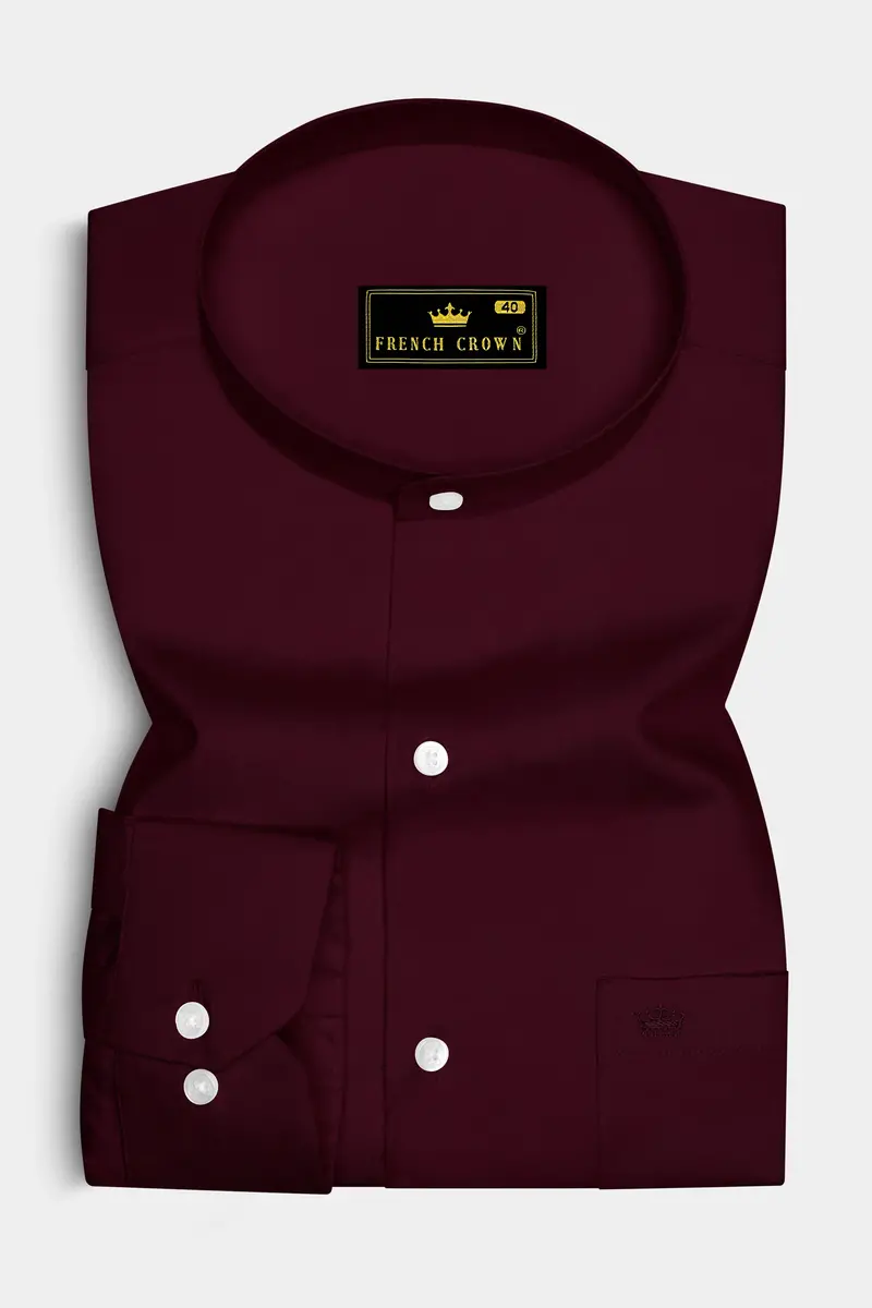 Regalis-Aubergine Maroon Subtle Sheen Super Soft Premium Cotton Mandarin Dress Shirt 4