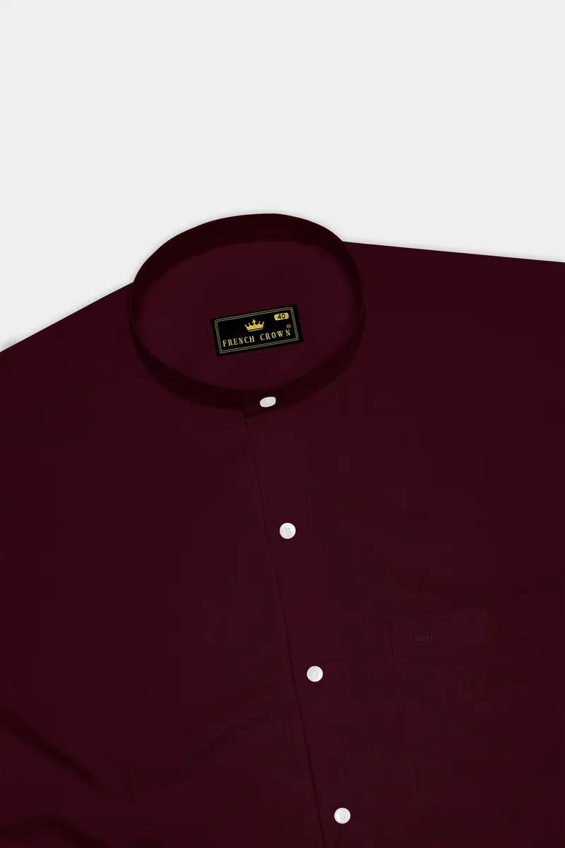 Regalis-Aubergine Maroon Subtle Sheen Super Soft Premium Cotton Mandarin Dress Shirt 5