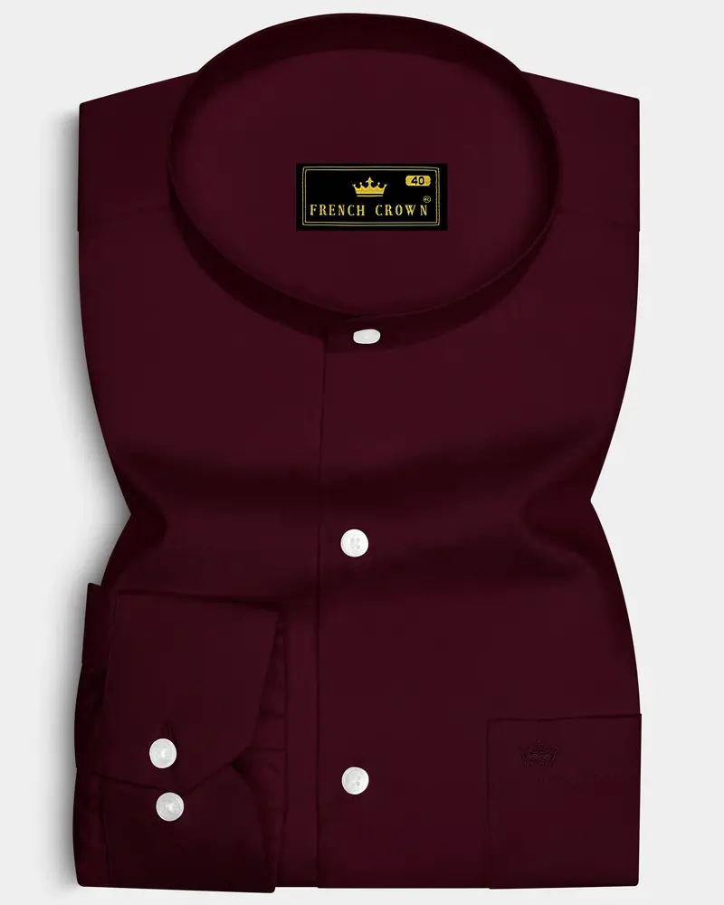 Regalis-Aubergine Maroon Subtle Sheen Super Soft Premium Cotton Mandarin Dress Shirt 6