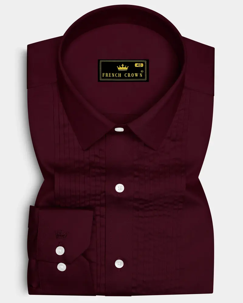 Regalis-Aubergine Maroon Subtle Sheen Super Soft Premium Cotton Tuxedo Dress Shirt 1