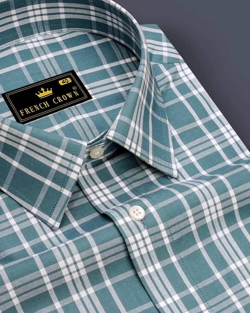 Regalis Bismark Green And Bright White Plaid Super Soft Premium Cotton Semi Formal Shirt 1