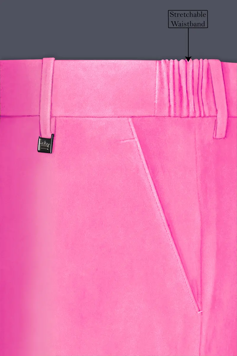 Regalis-Carnation Pink Velvet Stretchable Waistband Pant 6