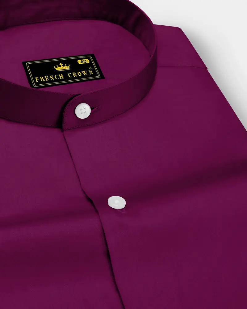 Regalis-Grape Purple Subtle Sheen Super Soft Premium Cotton Mandarin Dress Shirt 1