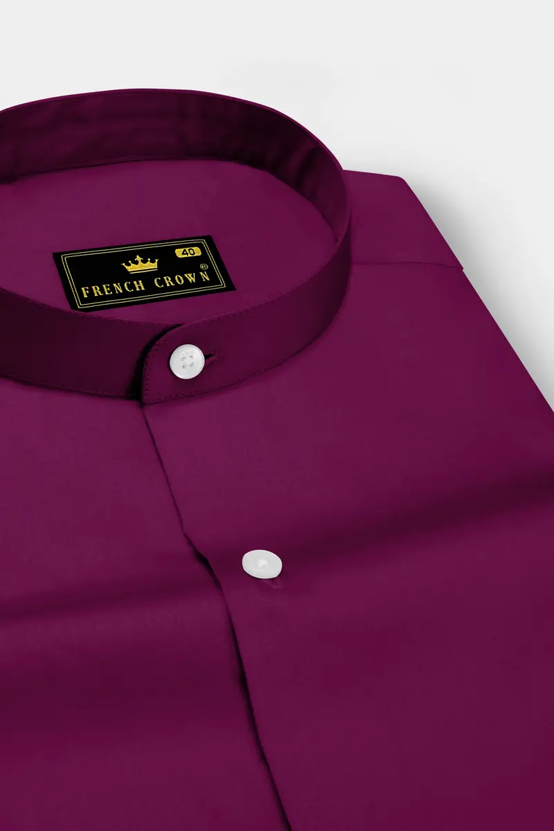 Regalis-Grape Purple Subtle Sheen Super Soft Premium Cotton Mandarin Dress Shirt 2