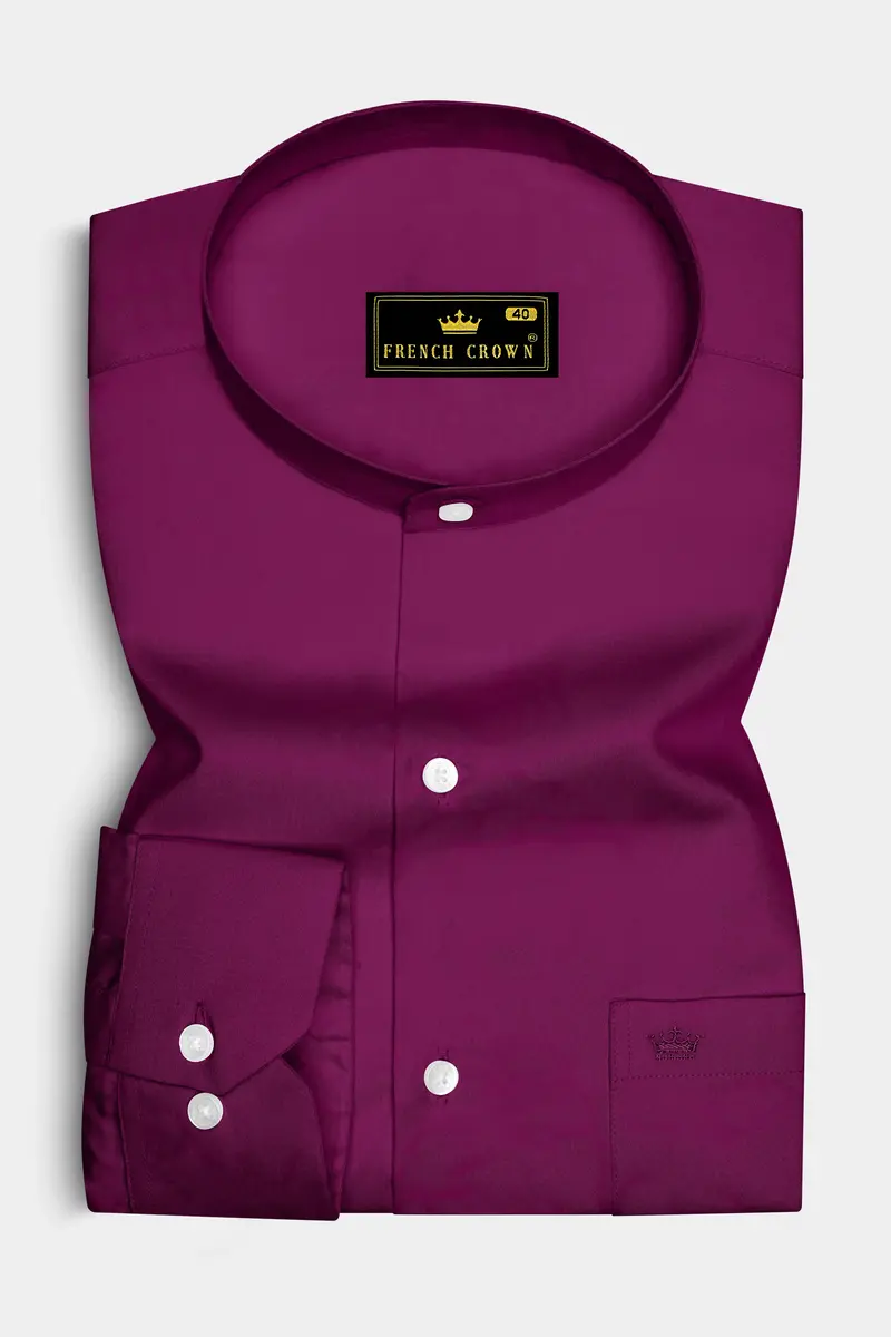 Regalis-Grape Purple Subtle Sheen Super Soft Premium Cotton Mandarin Dress Shirt 4