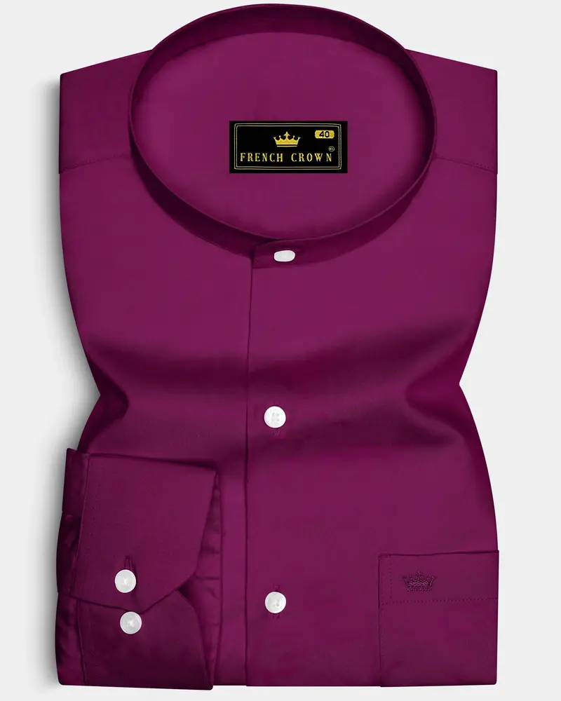 Regalis-Grape Purple Subtle Sheen Super Soft Premium Cotton Mandarin Dress Shirt 6