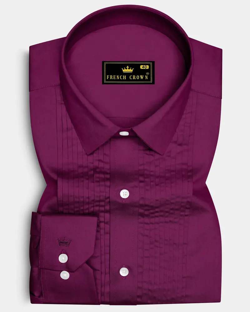 Regalis-Grape Purple Subtle Sheen Super Soft Premium Cotton Tuxedo Dress Shirt 1