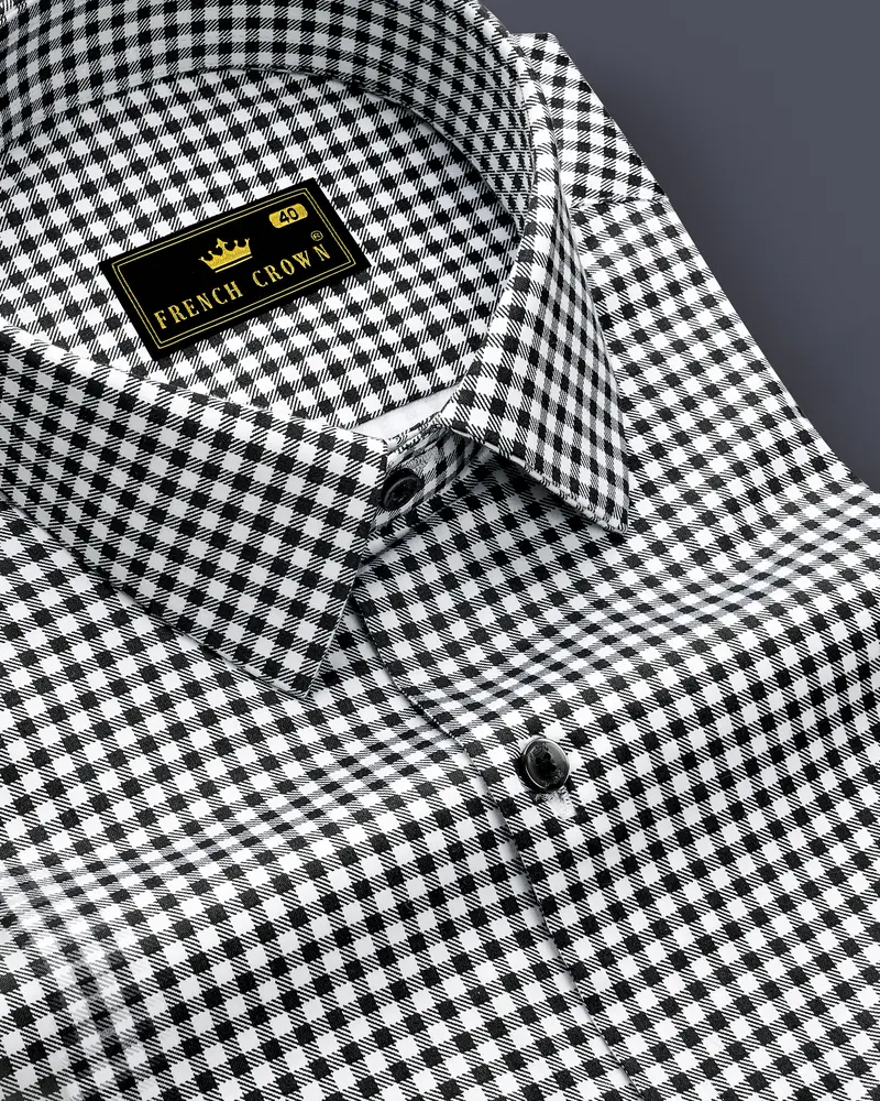 Regalis-Jade Black And Bright White Gingham Plaid Subtle Sheen Super Soft Premium Cotton Dress Shirt 1