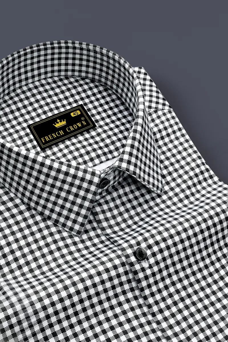 Regalis-Jade Black And Bright White Gingham Plaid Subtle Sheen Super Soft Premium Cotton Dress Shirt 2