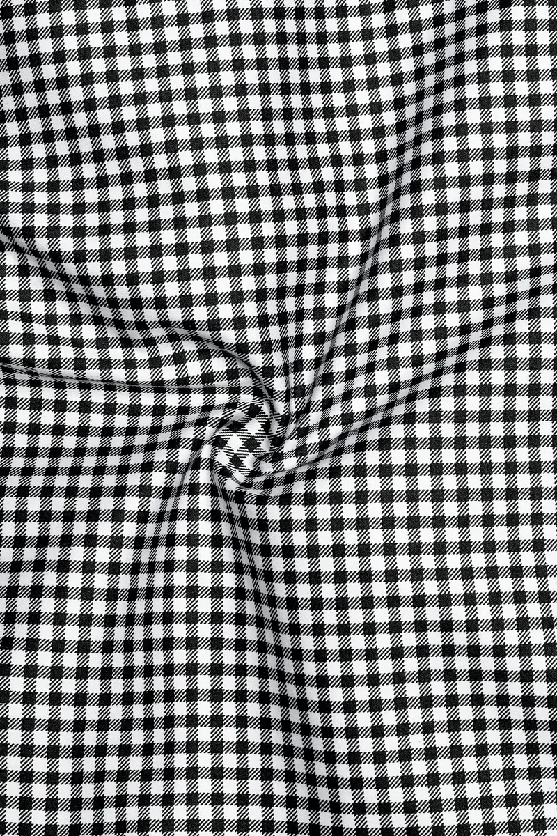 Regalis-Jade Black And Bright White Gingham Plaid Subtle Sheen Super Soft Premium Cotton Dress Shirt 3