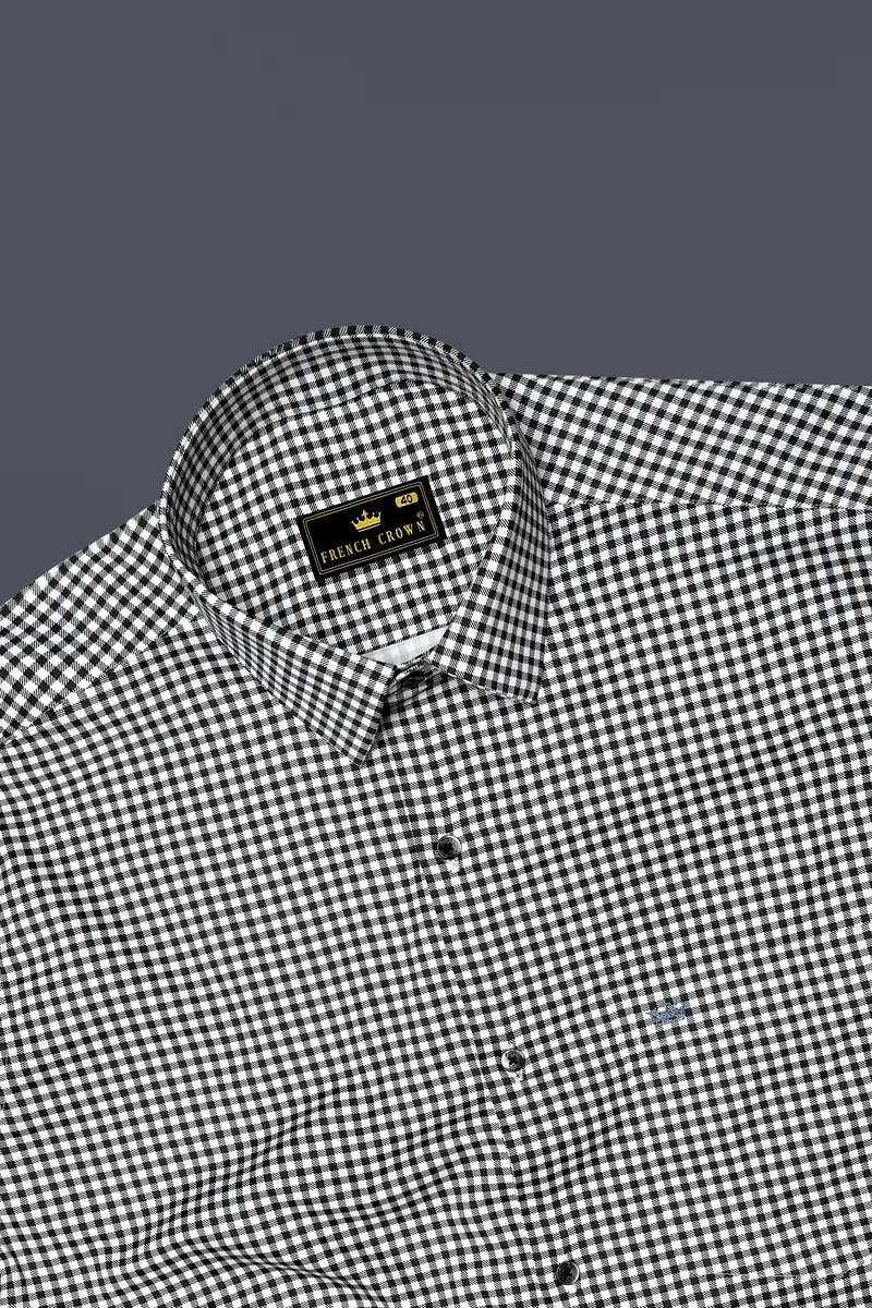 Regalis-Jade Black And Bright White Gingham Plaid Subtle Sheen Super Soft Premium Cotton Dress Shirt 5